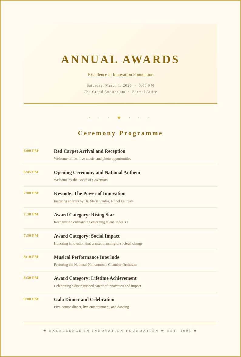 Ceremonial award agenda